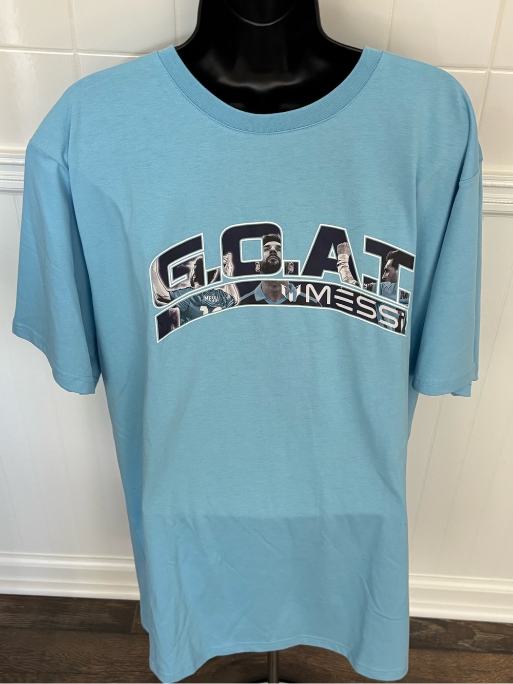 GOAT Messi NWT Soccer Graphic T Shirt Short Sleeve Light Blue Men’s XXL